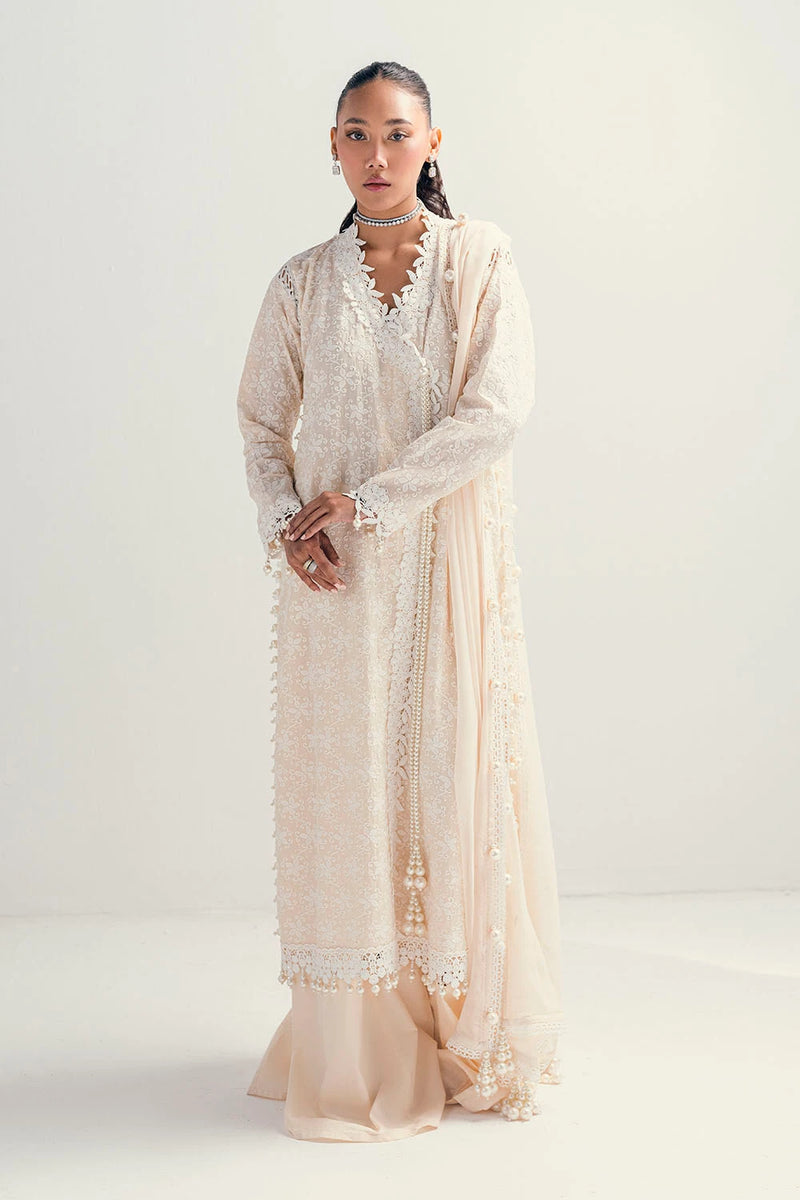 3 Piece Unstitched Schiffli Embroidered Lawn Suit with Embroidered Chiffon Dupatta