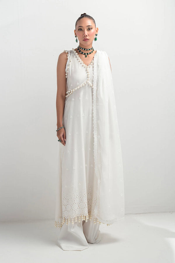 3 Piece Unstitched Schiffli Embroidered Lawn Suit with Schiffli Embroidered Chiffon Dupatta