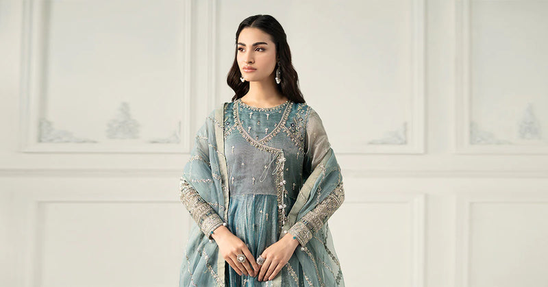 3 Piece Embroidered Zari Net Suit