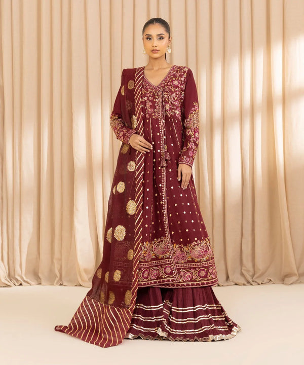 3 Piece - Embroidered Raw Silk Suit