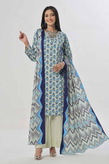 3 Piece Unstitched Printed Cotton Linen Suit