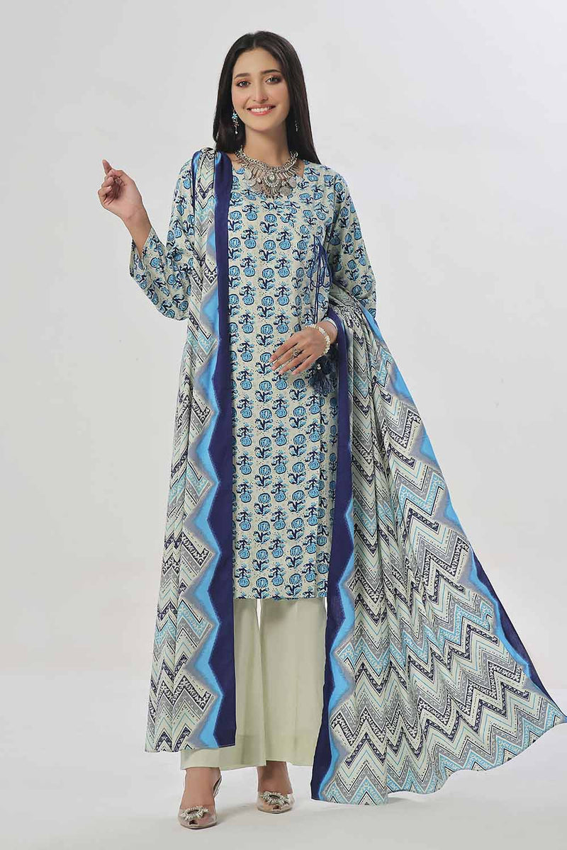 3 Piece Unstitched Printed Cotton Linen Suit