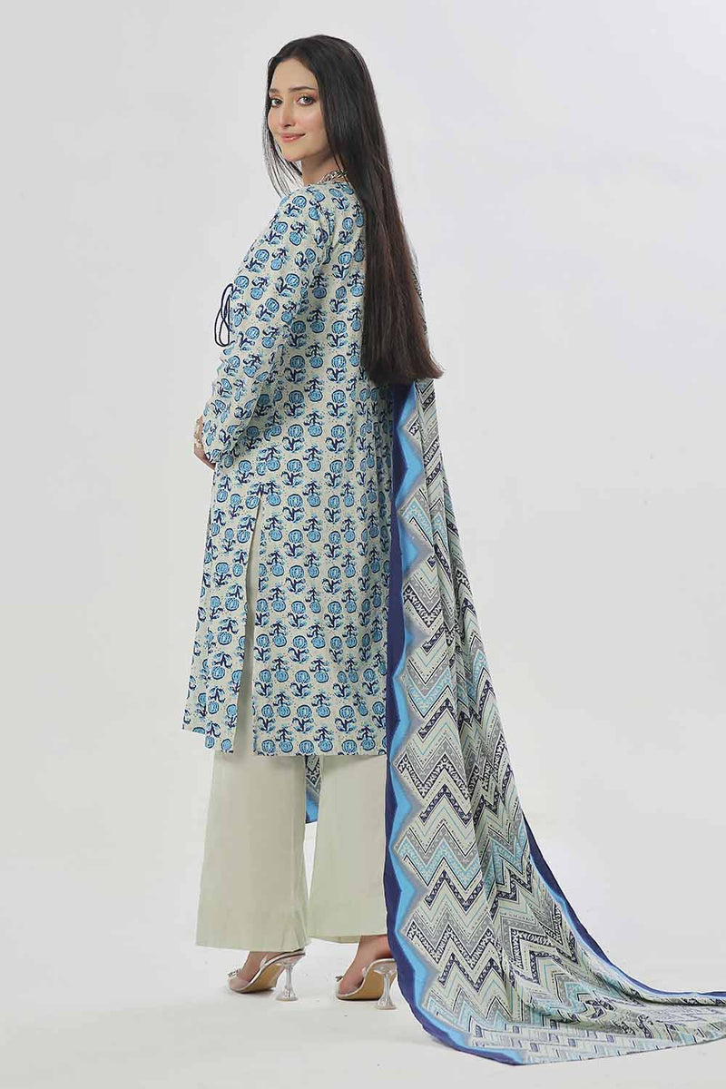 3 Piece Unstitched Printed Cotton Linen Suit