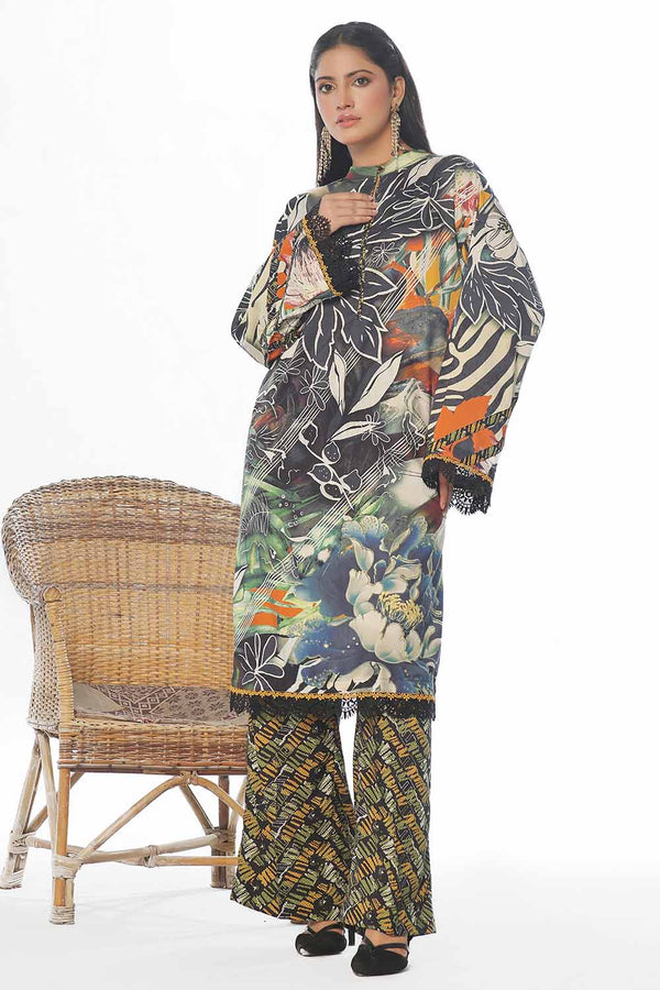 2 Piece Unstitched Printed Linen Suit